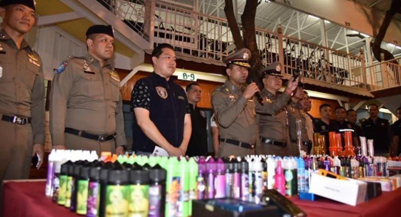 Thailand police with illegal vapor stuff